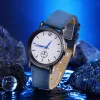 A simple quartz watch for men with a blue strap and a genuine leather strap, water-resistant to 30 meters Specification image